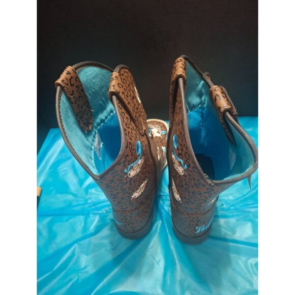 Twisted X Kids Floral Embroidered Brown Leopard Print Western Cowboy Boots Size - Picture 6 of 8